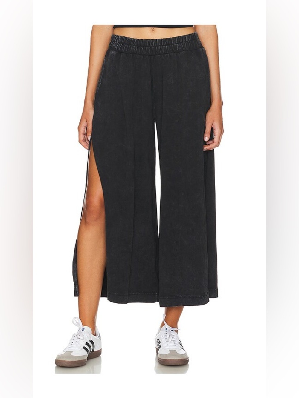 Free People FP Movement Hot Shot Slit Wide Leg Pants Washed Black Size Large